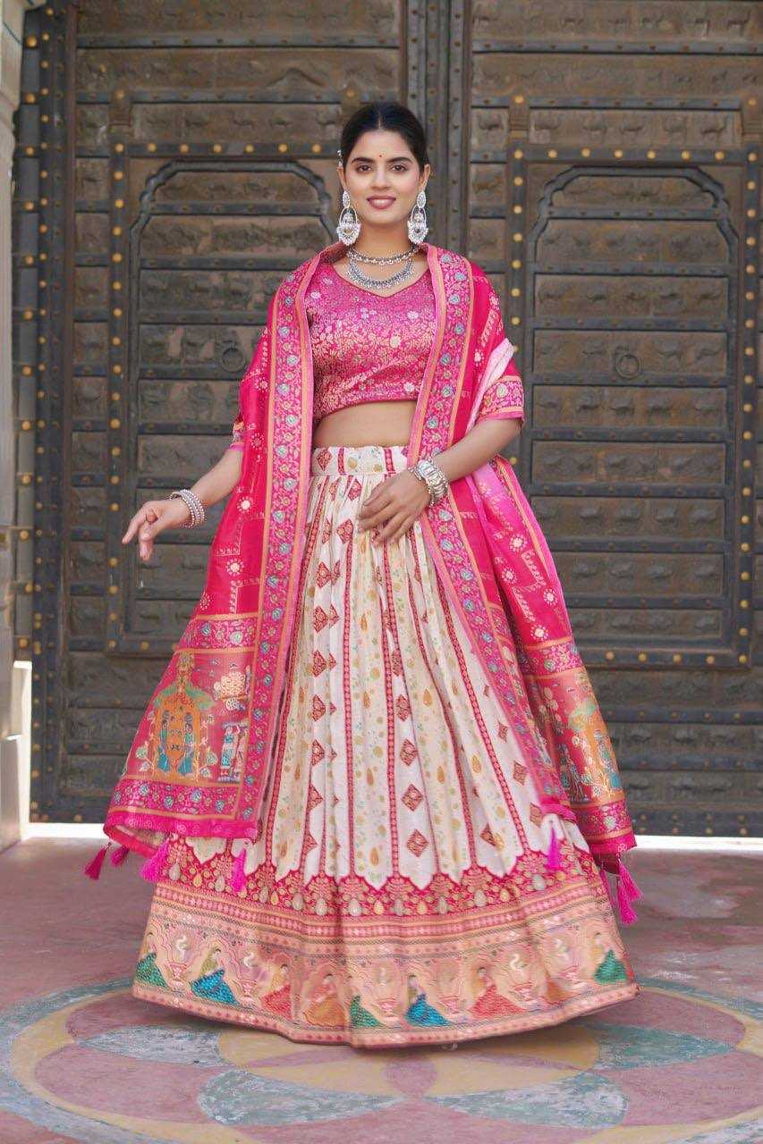 Lehenga in Vibrant pink & Mustard.