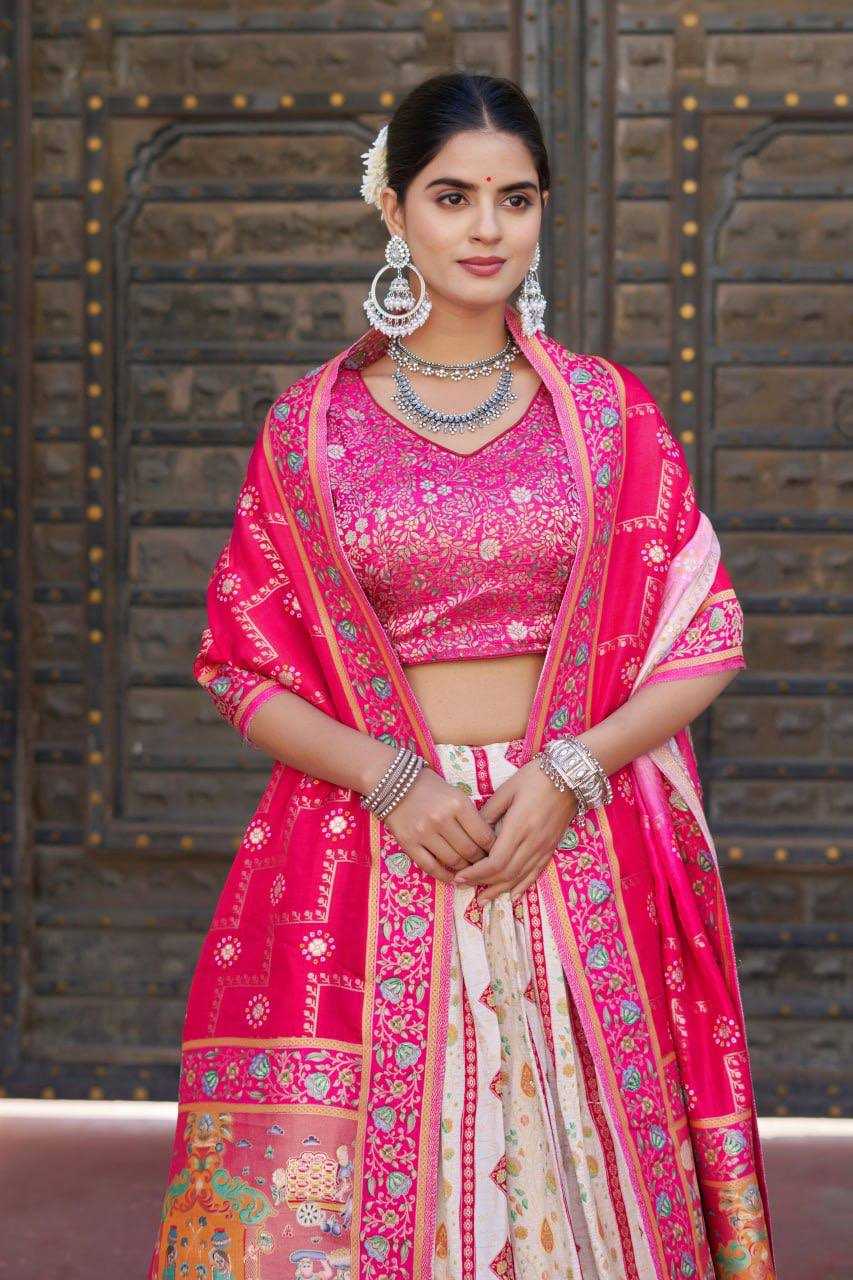 Lehenga in Vibrant pink & Mustard.