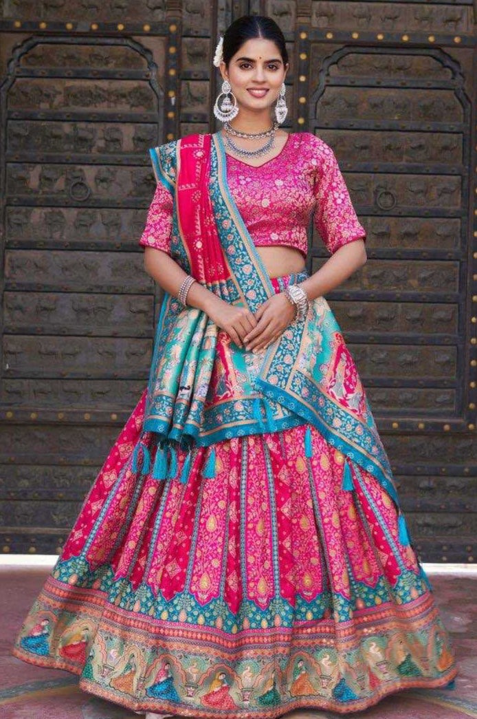 Lehenga in Vibrant pink & Mustard.