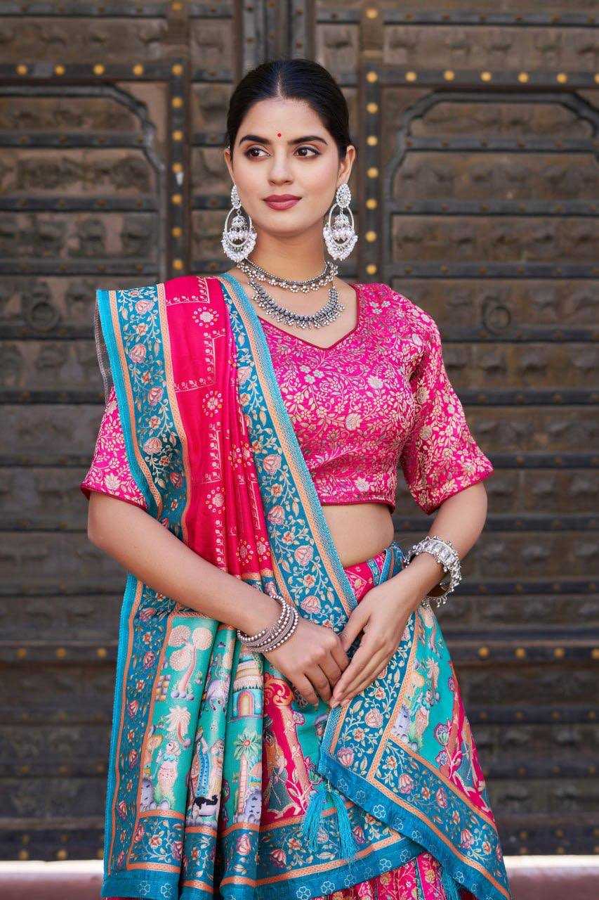 Lehenga in Vibrant pink & Mustard.
